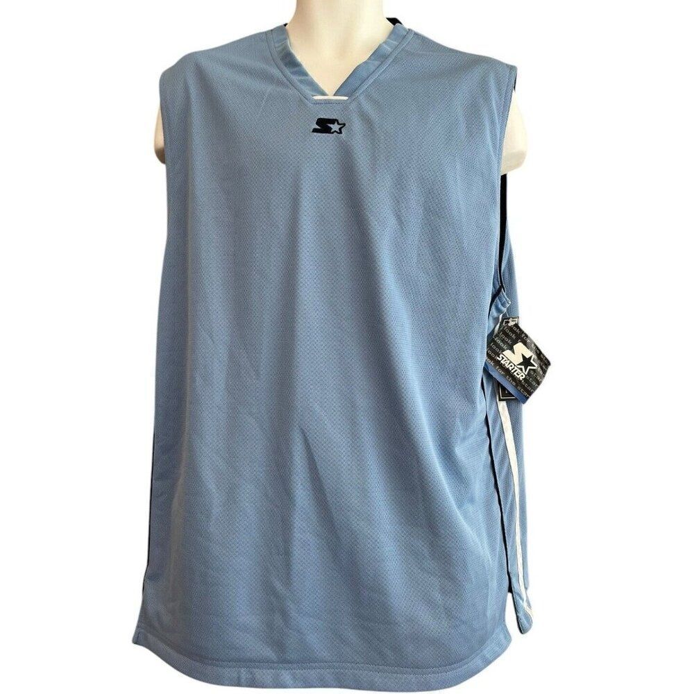 Men's Large Starter Basketball Jersey Reversible Blue Blank Vest V Neck NWT Vtg